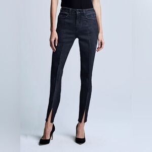 L’AGENCE Jyothi Velveteen Slim Pant Jean Teal Seam Split Hem High Waist …